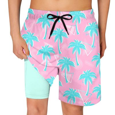 Cozople Boys Swim Trunks Size 8 Summer Quick Dry UPF50+ Beach Swim Shorts Funny Blue Jungle Beach Surf Shorts Swimsuit with Stretchy Boxer Brief Liner Swimwear for Beachwear Size 7