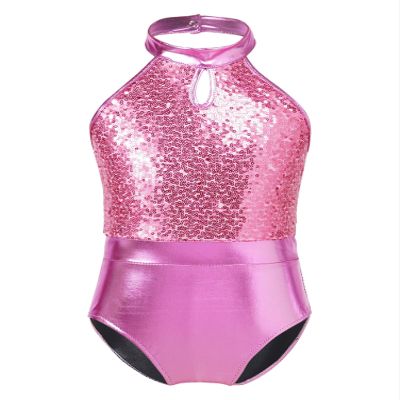 CHICTRY Kids Girls' Fashion Sequins Sleeveless Halter Neck Gymnastics Leotard Fancy Cutouts Dance Bodysuit Costume Light Pink 5-6 Years