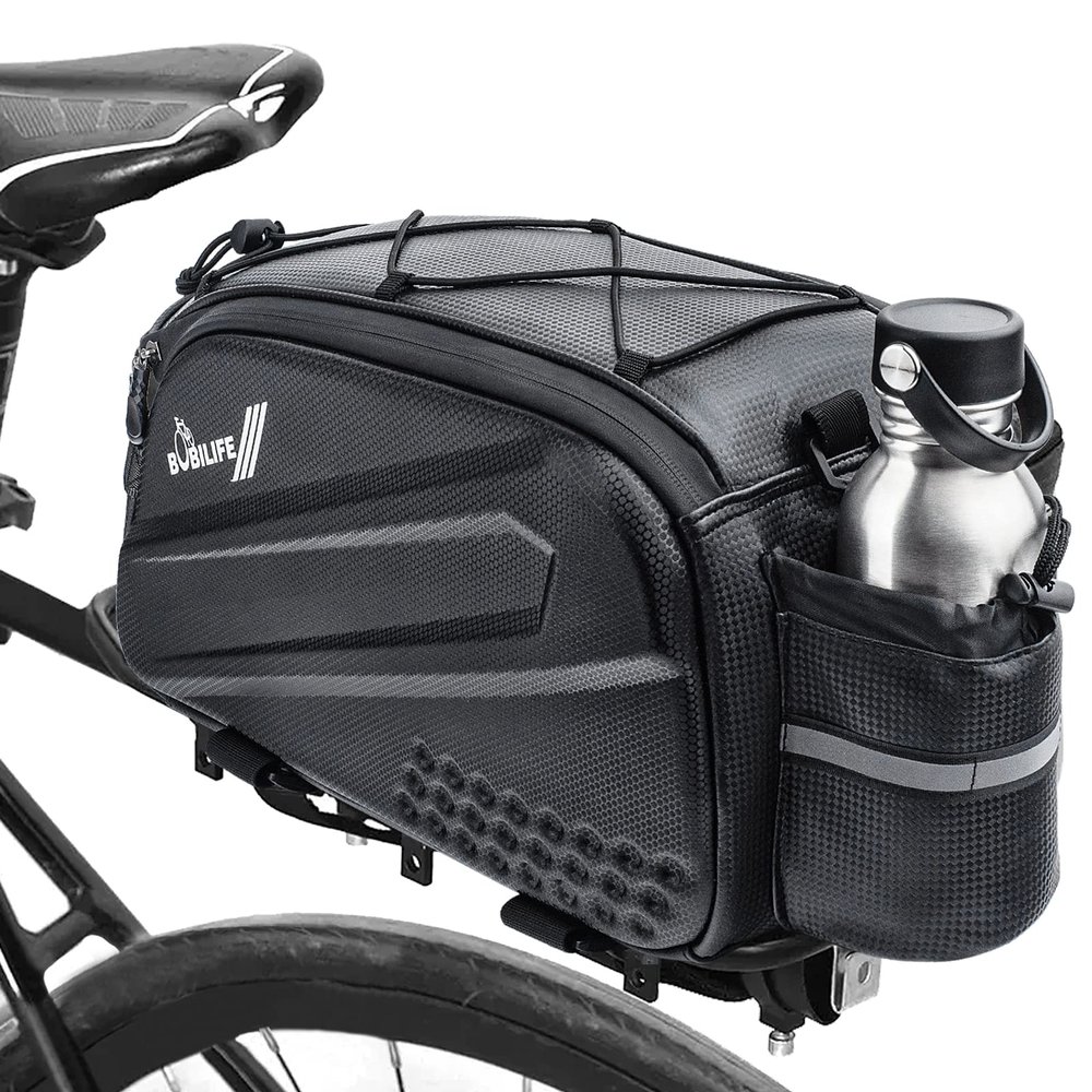 BOBILIFE Bike Trunk Rear Rack Bag - Waterproof Bicycle Travel Expedition Rack Cargo Helmet Carrier Bag with Bottle Holder for Bicycle, E-Bike