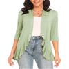 Argstar Women's Casual Lightweight Open Front Cardigans Soft Draped Ruffles 3/4 Sleeve Sage Green Small view 1