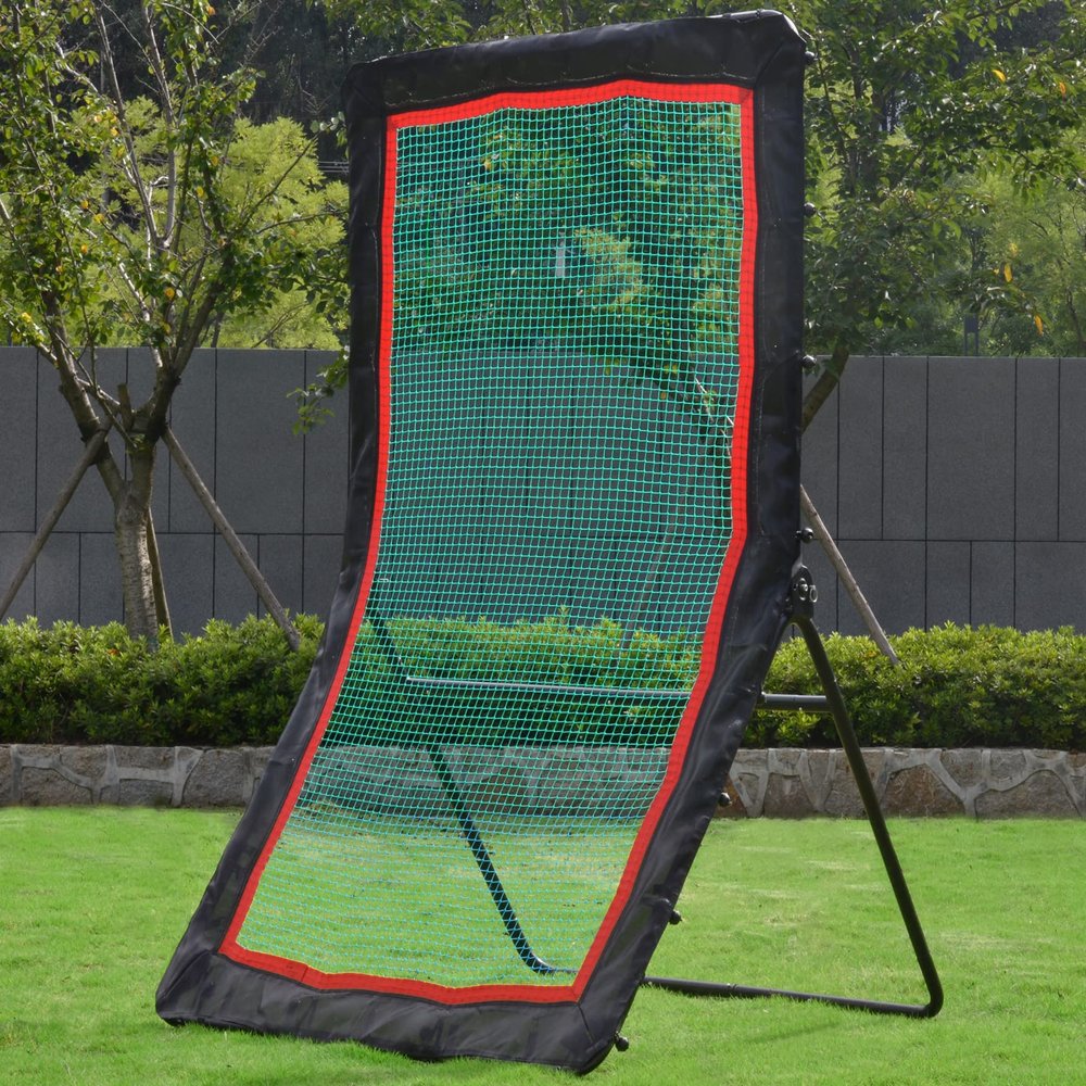 Doubleriver Lacrosse Rebounder & Volleyball Rebounder Net 4x7 Ft, 7-Gear Adjustable Angle Pitchback Screen for Baseball Soccer Training, Heavy Duty Anti-Rust Steel Frame for Backyard