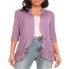 Argstar Lilac Cardigan for Women, Lightweight Open Front Casual Soft Draped Ruffles 3/4 Sleeve Large view 1