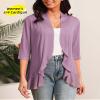 Argstar Lilac Cardigan for Women, Lightweight Open Front Casual Soft Draped Ruffles 3/4 Sleeve Large view 2