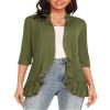 Argstar Women's Cardigans, Lightweight Open Front Casual Soft Draped Ruffles 3/4 Sleeve Dark Green M view 1