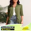 Argstar Women's Cardigans, Lightweight Open Front Casual Soft Draped Ruffles 3/4 Sleeve Dark Green M view 4