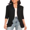 Argstar Black Cardigan for Women 3/4 Sleeve, Lightweight Open Front Casual Soft Draped Ruffles XL view 1