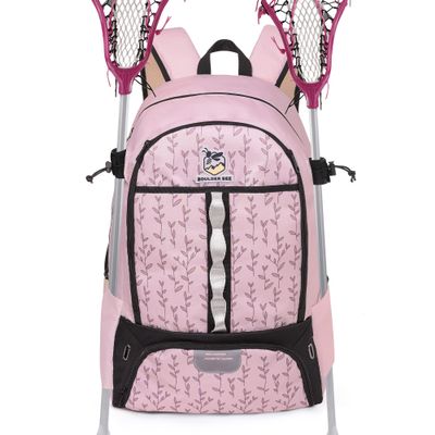 Boulder Bee Lacrosse Backpack with Stick Holders, Field Hockey Bag, Lacrosse Gift for Women (Pink)
