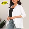 Argstar Summer Cardigans for Women, Lightweight Open Front Casual Soft Draped Ruffles 3/4 Sleeve White S view 2