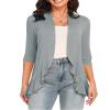 Argstar Gray Cardigans for Women, Lightweight Open Front Casual Soft Draped Ruffles 3/4 Sleeve Large view 1