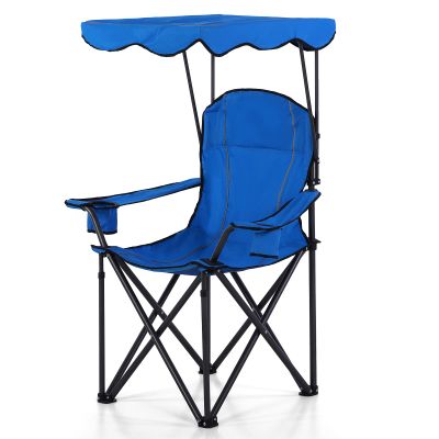 ALPHA CAMP Oversized Camping Chair with Shade Canopy, Folding Lawn Chairs with Cup Holders, Camping Lounge Chair for Hiking Travel Beach Fishing