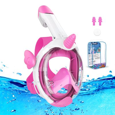 Kkdi Kids Snorkel Mask, Full Face Snorkel Mask for Kid 4-16, Foldable Snorkeling Gear for Kids Snorkeling Set for Swimming Pool Toys, Dry Top, Anti-Leak/Anti-Fog /180 HD View/Portable Bag