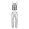 Jizyo Girls Shiny Sequins Active Outfits Hip Hop Jazz Dance Top with Pants Athletic Shirt Sweatpants Tracksuit Dancewear Silver 6 Years view 1