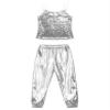 Jizyo Girls Shiny Sequins Active Outfits Hip Hop Jazz Dance Top with Pants Athletic Shirt Sweatpants Tracksuit Dancewear Silver 6 Years view 3