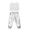 Jizyo Girls Shiny Sequins Active Outfits Hip Hop Jazz Dance Top with Pants Athletic Shirt Sweatpants Tracksuit Dancewear Silver 6 Years view 4