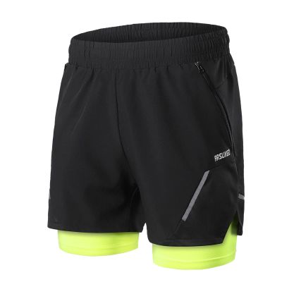 HUIOP 2-in-1 Men Running Shorts with Zipper Pockets Quick Dry Exercise Shorts for Training Gym Workout