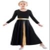 ELLYDOOR Girls Long Sleeve Praise Dance Dress Swing Skirt Liturgical Worship Costume Church Robe Dancewear Tag 120, Black view 2