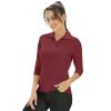 Women's Casual V Neck Tops 3/4 Sleeve Blouses Golf Polo Shirt Sport T-Shirt Tennis Shirt Athletic Tee Active Top (Wine Red,XL) view 2