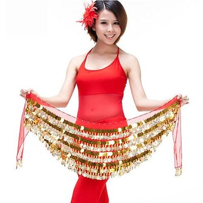 288 Coin Heavy 5 Layers Belt Belly Dance Costume Hip Scarf Wrap Waist Band India Dancer Multi Color Dancing Belt (Color : Red, Size : Free Size)
