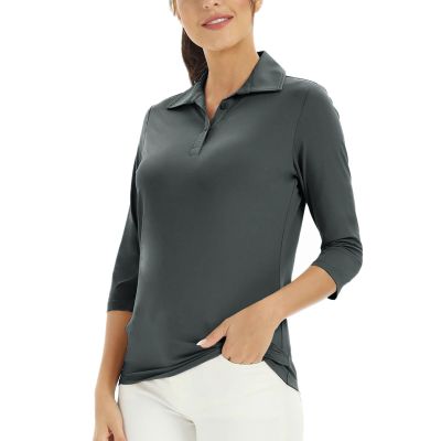 Women's Casual V Neck Tops 3/4 Sleeve Blouses Golf Polo Shirt Sport T-Shirt Tennis Shirt Athletic Tee Active Top (Dark Gray,XL)