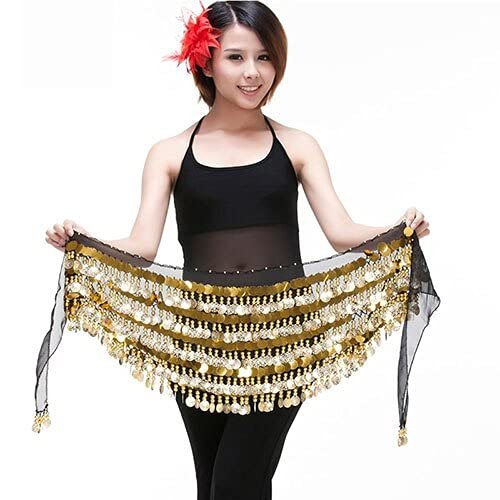 288 Coin Heavy 5 Layers Belt Belly Dance Costume Hip Scarf Wrap Waist Band India Dancer Multi Color Dancing Belt (Color : Black, Size : Free Size)