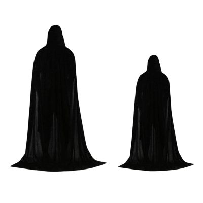 AAGAZA 2X Gothic Velvet Cloak with Hat Goth Witch Costume Halloween Cosplay Capes, 70cm 150cm (Size : 70cm 170cm)