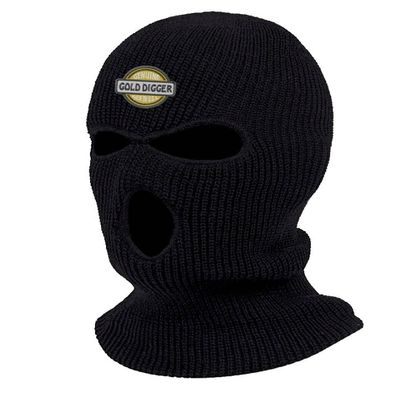 Genuine Gold Digger Embroidered Three Hole Ski Mask Full Face Cover Knitted Embroidery Warm Graphic Balaclava (Black)