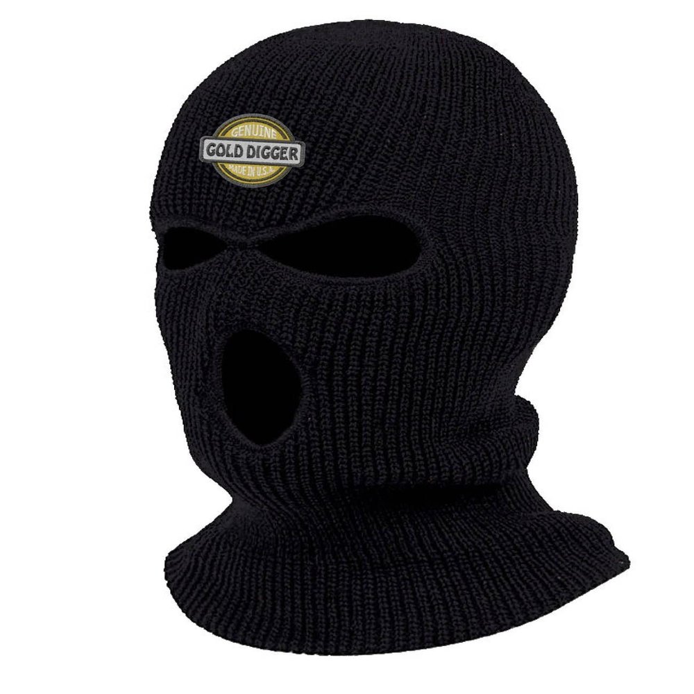 Genuine Gold Digger Embroidered Three Hole Ski Mask Full Face Cover Knitted Embroidery Warm Graphic Balaclava (Black)