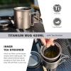 iBasingo 420ml/14.2floz Titanium Cup with Tea Strainer Folding Handle Portable Lightweight Tea Mug for Outdoor Camping Tea Maker Ti3054D view 2