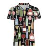 Wine Bottle and Glass Men's Polo Shirt Short Sleeve Pullover Golf Shirt Casual T-Shirt Tee Top L view 4