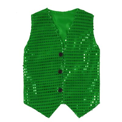 KKmeter Boys Girls Sequin Waistcoat Sleeveless Hip-hop Jazz Dance Stage Performance Costume Vest Tops (Green, 9-10)