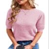 Caramitty Summer Tops for Women Short Sleeves Pullover Sweaters Knit Blouse Cute Dot Sweater Shirt Pink view 1