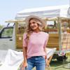 Caramitty Summer Tops for Women Short Sleeves Pullover Sweaters Knit Blouse Cute Dot Sweater Shirt Pink view 3