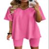 2 Piece Outfits For Women Summer T-Shirts Top And Biker Shorts Set Hot Pink 2XL