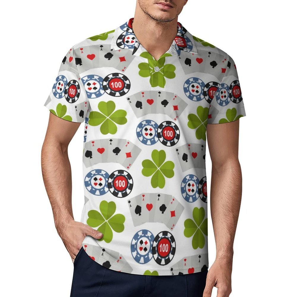 Roulette Slot Poker Casino Game Men's Polo Shirt Short Sleeve Pullover Golf Shirt Casual T-Shirt Tee Top L