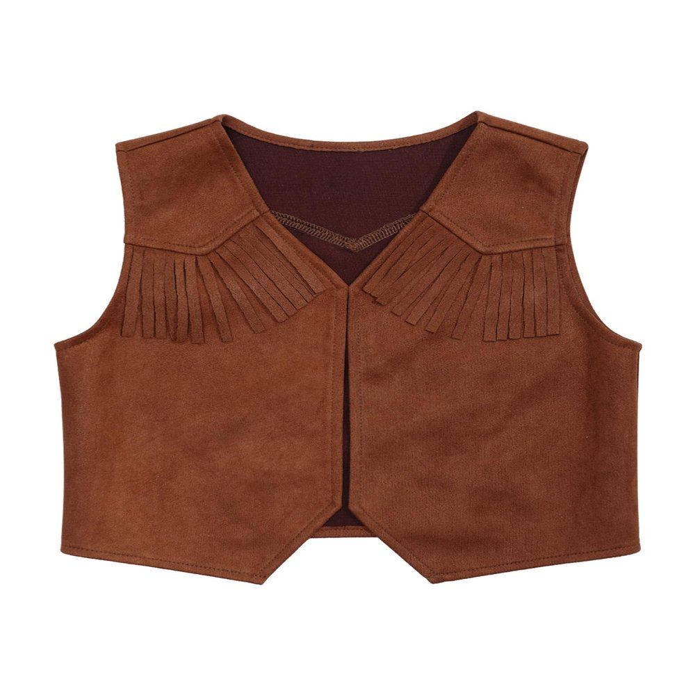 Nikiikoo Kids Boys Western Cowboy Vest Suede Tassel Jacket Outerwear Top Halloween Party Fancy Outfits Vest+A 6 Years