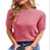 Caramitty Summer Tops for Women Short Sleeves Pullover Sweaters Knit Blouse Cute Dot Sweater Shirt Red view 1