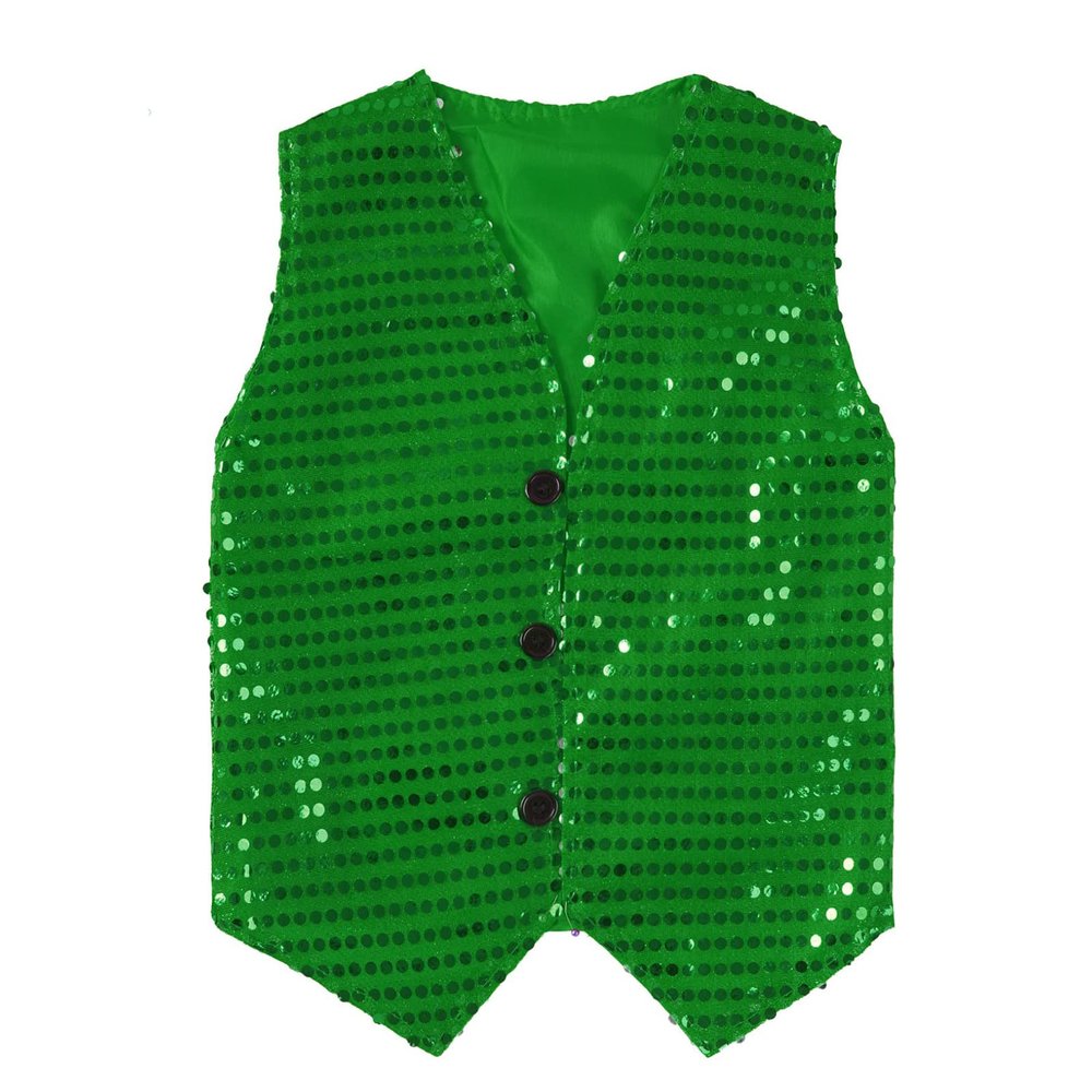 KKmeter Boys Girls Sequin Waistcoat Sleeveless Hip-hop Jazz Dance Stage Performance Costume Vest Tops (Green, 4-5)