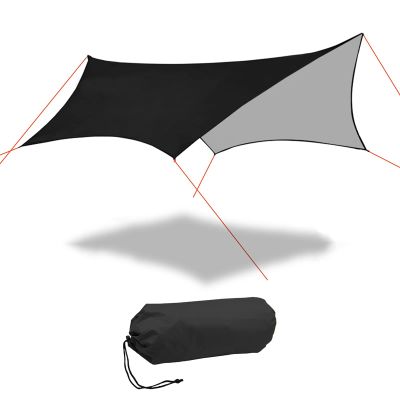 Camping Tarp Waterproof 15 x 15 ft Lightweight Tent, Hammock Rain Fly, UV Protection Large Lightweight Camping Gear, Sunscreen Awning Canopy with Silver Coating for Outdoors Backpacking Patio,Black