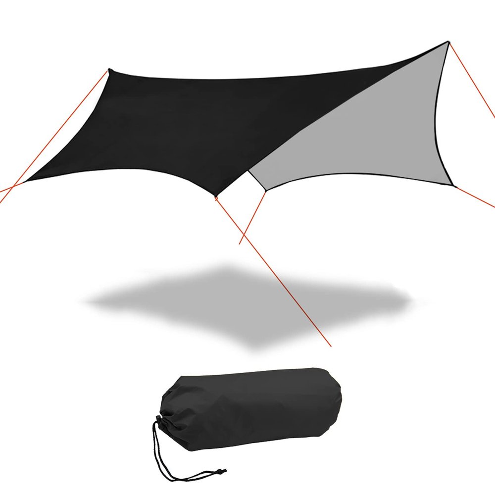 Camping Tarp Waterproof 15 x 15 ft Lightweight Tent, Hammock Rain Fly, UV Protection Large Lightweight Camping Gear, Sunscreen Awning Canopy with Silver Coating for Outdoors Backpacking Patio,Black