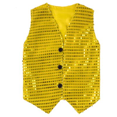 KKmeter Boys Girls Sequin Waistcoat Sleeveless Hip-hop Jazz Dance Stage Performance Costume Vest Tops (Gold, 11-12)