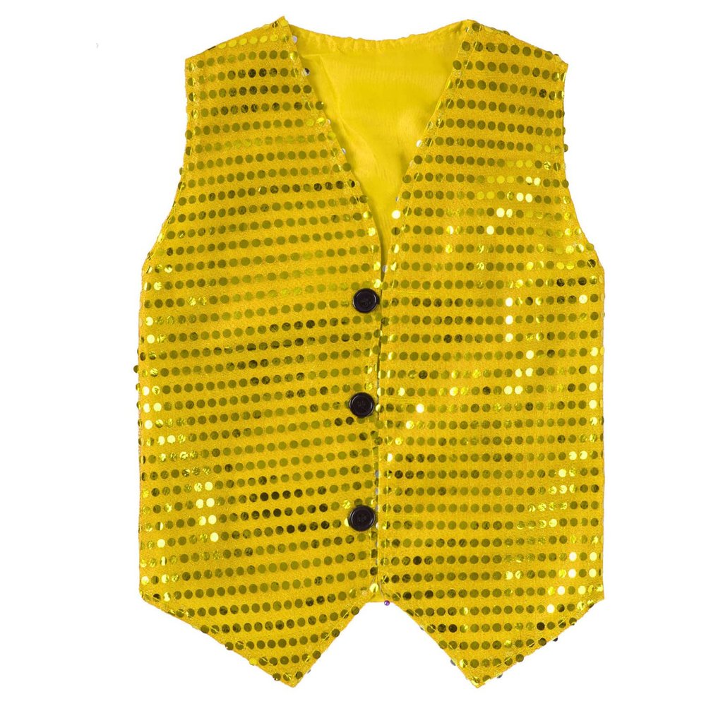 KKmeter Boys Girls Sequin Waistcoat Sleeveless Hip-hop Jazz Dance Stage Performance Costume Vest Tops (Gold, 11-12)