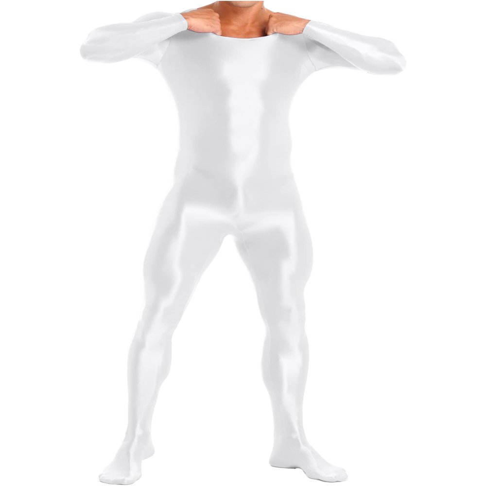 Freebily Men's One Piece Sports Yoga Full Bodysuits Workout Tights Hot Pants High Elastic Jumpsuits White Medium