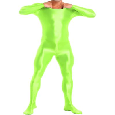 Freebily Men's One Piece Sports Yoga Full Bodysuits Workout Tights Hot Pants High Elastic Jumpsuits Fluorescent Green Medium