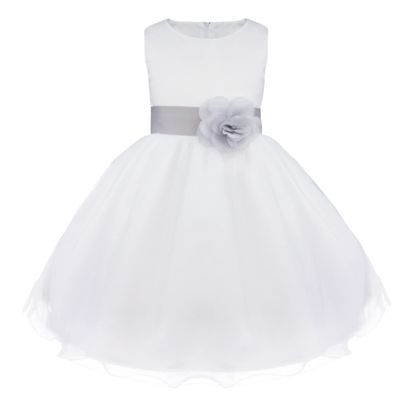 Agoky Kids Flower Girls Dress Elegant Wedding Bridesmaid Formal Pageant Dress Floral Tulle Dance Ball Gown Casual Petal Dress Grey 5 Years