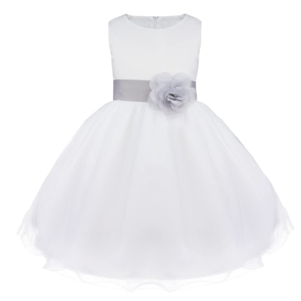 Agoky Kids Flower Girls Dress Elegant Wedding Bridesmaid Formal Pageant Dress Floral Tulle Dance Ball Gown Casual Petal Dress Grey 5 Years