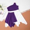 Oyolan Kids Girls One Shoulder Lyrical Praise Dance Dress Sleeveless Color Block Tunic Liturgical Worship Costume Purple A 14 Years view 2