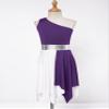 Oyolan Kids Girls One Shoulder Lyrical Praise Dance Dress Sleeveless Color Block Tunic Liturgical Worship Costume Purple A 14 Years view 4