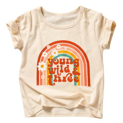 3rd Birthday Shirt Baby Girls Three Year Old Tops Third Birthday T-Shirt Clothes Outfit (3T, Beige)