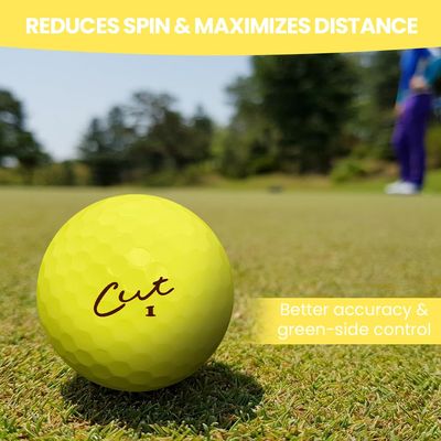 Cut Golf - Soft Feel Peak Distance Golf Balls - One Dozen Decreased Ball Spin - Improved Accuracy, Green Side Control, Distance, Ball Flight, Visibility - Matte - Yellow Golf Balls