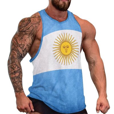 Argentina Flag Mens Tank Tops Summer Sleeveless T-Shirt Casual Funny Gym Workout Tank Top XL